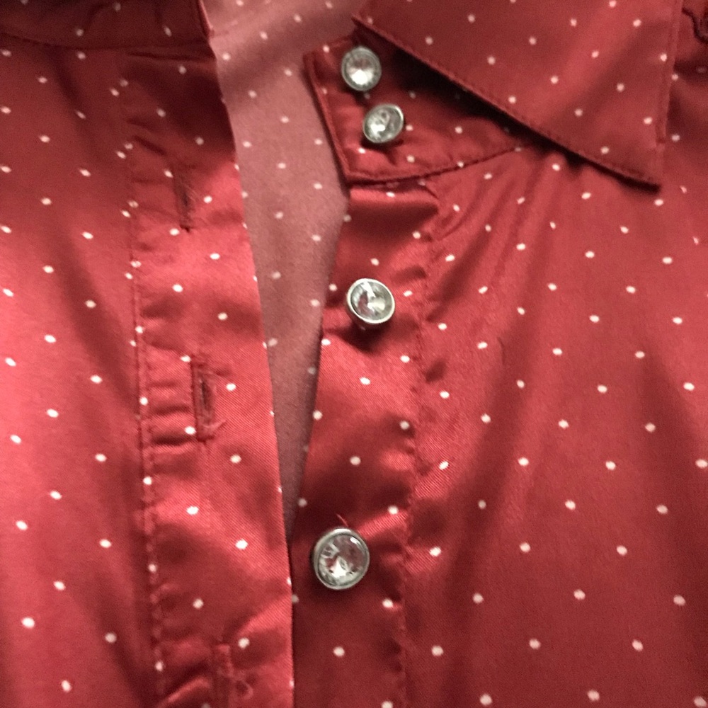 Red Satin Button-Up Blouse - Picture 7 of 9